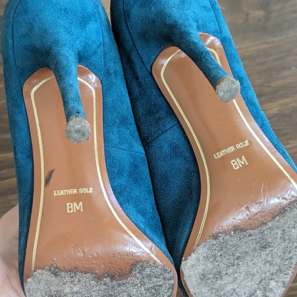 Charles Jourdan teal suede pumps shoes - Picture 5 of 7